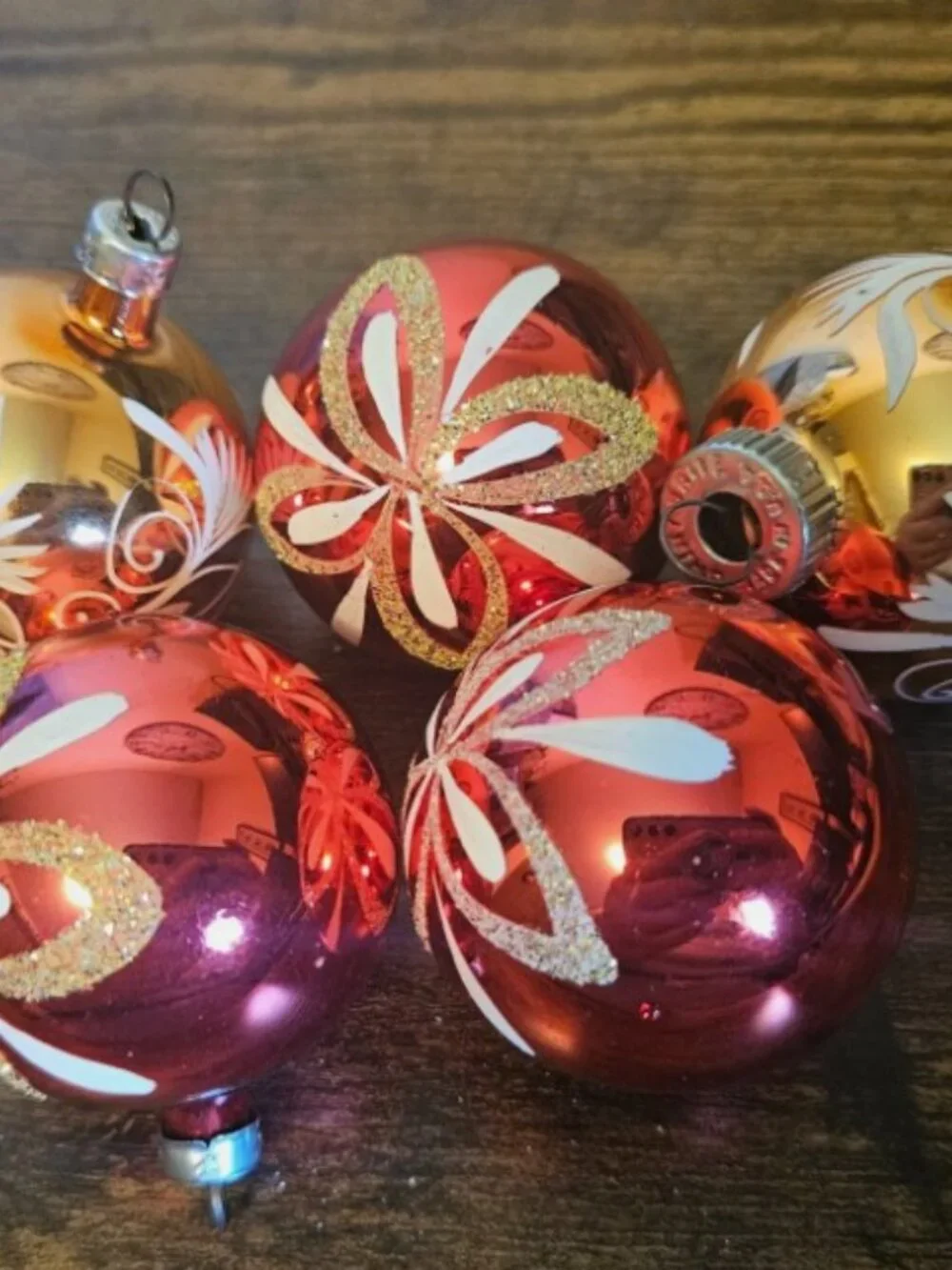 5 Vintage West Germany Mercury Glass Ball Ornaments Hand Painted